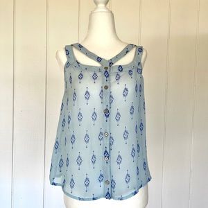 Blue Print Blouse with Cutout Details
